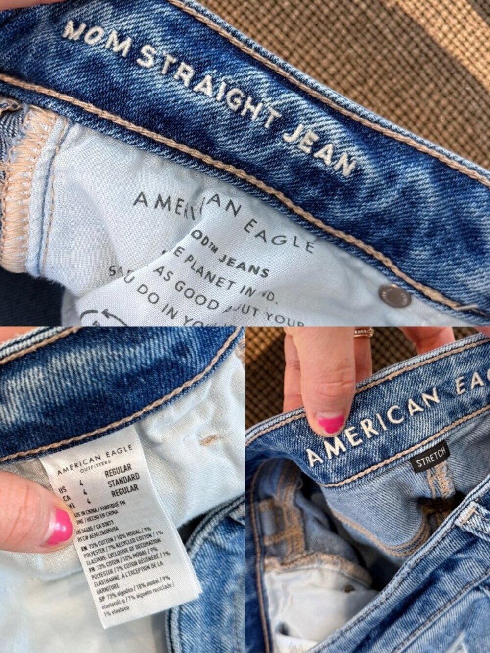 American Eagle Stretch Mom Straight Jeans Size 4 Distressed High Waist - Picture 5 of 12